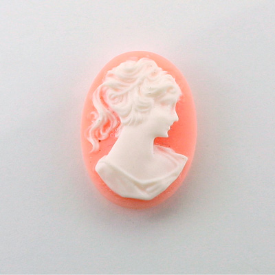 Plastic Cameo - Woman with Ponytail Oval 25x18MM WHITE ON ANGELSKIN