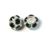 Rhinestone Bead with Large Hole Silver Plated Center - Round 14MM EMERALD SILVER