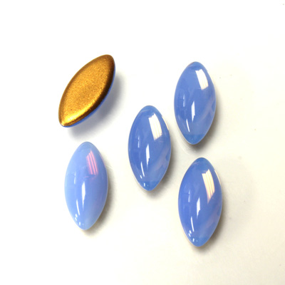 Glass Medium Dome Foiled Cabochon - Navette 15x7MM OPAL BLUE