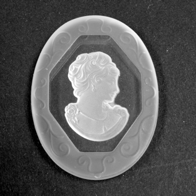 German German Glass Flat Back Reverse Carved Intaglio Back Woman's Head - Oval 40x30MM MATTE CRYSTAL