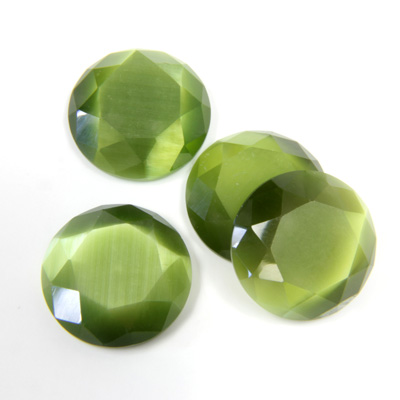 Fiber-Optic Flat Back Stone with Faceted Top and Table - Round 15MM CAT'S EYE OLIVE