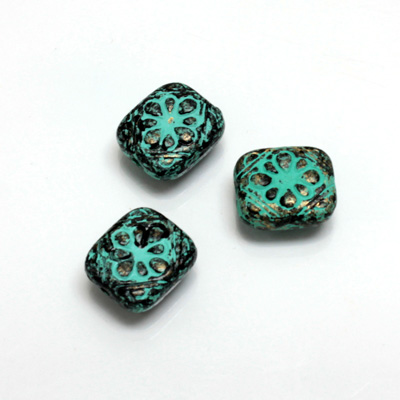 Plastic Engraved Bead - Rectangle 12x11MM SPANISH PATINA