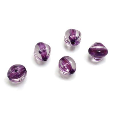 Plastic Bead - Color Lined Smooth Nugget 9x7MM CRYSTAL PURPLE LINE