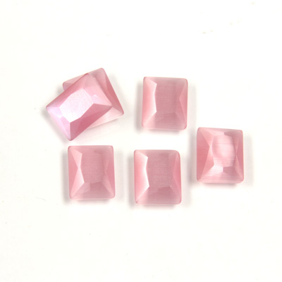 Fiber-Optic Flat Back Stone with Faceted Top and Table - Cushion 10x8MM CAT'S EYE LT PINK