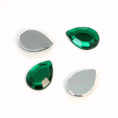 Plastic Flat Back Foiled Rose Cut Rhinestone - Pear 14x10MM EMERALD