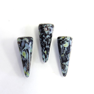 Czech Pressed Glass Bead - Smooth Spike 07x17MM BLACK TRAVERTINE