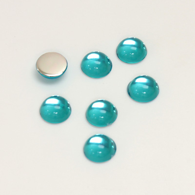 Plastic Flat Back Foiled Cabochon - Round 07MM AQUA