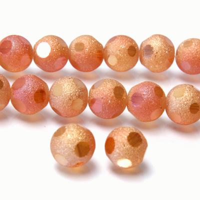 Glass Bead - Round Coated with Cut Window - 08MM AMBER METALLIC