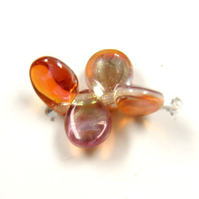 Preciosa Czech Pressed Glass Bead - Pip 5x7MM ORANGE FLARE ON CRYSTAL