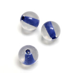 Plastic Bead - Color Lined Smooth Large Hole - Round 14MM CRYSTAL BLUE LINE