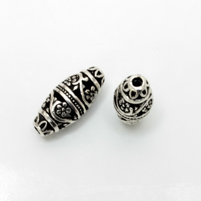 Cast Metal Engraved Bead - Oval 18x8MM ANTIQUE SILVER PLATED