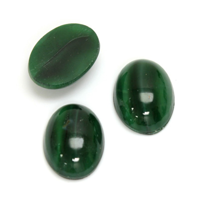 Glass Medium Dome Lampwork Cabochon - Oval 18x13MM GREEN CAT'S EYE