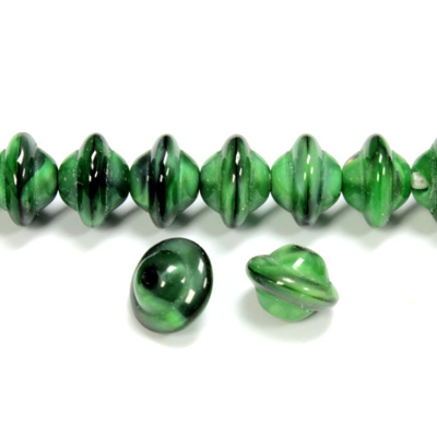 Czech Pressed Glass Bead - Saturn 08x10MM TIGEREYE GREEN