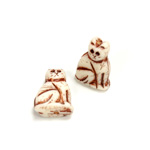 Czech Pressed Glass Engraved Bead - Cat 20MM IVORY ANTIQUE