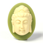 Plastic Cameo - Buddha Oval 40x30MM IVORY ON OLIVE GREEN