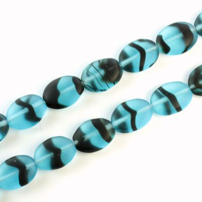 Czech Pressed Glass Bead - Flat Oval 12x9MM MATTE BLUE TORTOISE