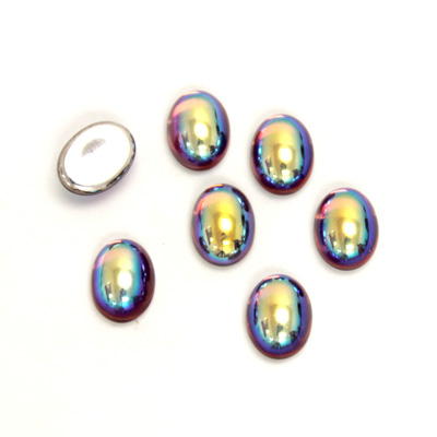 Glass Medium Dome Foiled Cabochon - Coated Oval 08x6MM AMETHYST AB