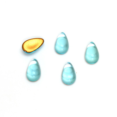 Glass Medium Dome Foiled Cabochon - Pear 10x6MM AQUA