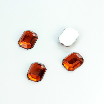 Plastic Flat Back Foiled Rose Cut Rhinestone - Cushion Octagon 10x8MM SMOKE TOPAZ