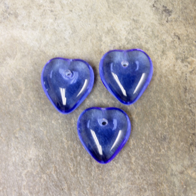 Czech Pressed Glass Pendant - Smooth Puff Heart 12MM SAPPHIRE