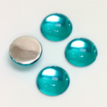 Plastic Flat Back Foiled Cabochon - Round 13MM AQUA