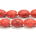 Glass Lampwork Bead - Oval Smooth 20x14MM MATTE CORAL MATRIX