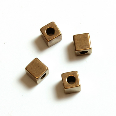 Brass Bead Lead Safe Machine Made - Smooth Cube 04x4MM RAW