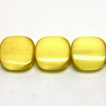 Fiber Optic Synthetic Cat's Eye Bead - Smooth Lentil Square Antique 15MM CAT'S EYE YELLOW