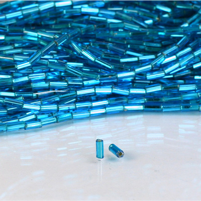 Preciosa Czech Glass Bugle Bead with Square Hole - Size 2 AQUA SL 67020