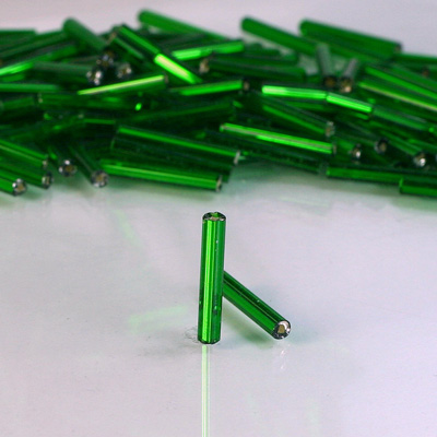 Preciosa Czech Glass Bugle Bead with Square Hole - 15MM EMERALD SL 57060