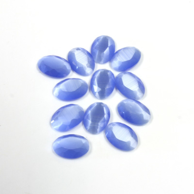 Fiber-Optic Flat Back Stone with Faceted Top and Table - Oval 07x5MM CAT'S EYE LT BLUE