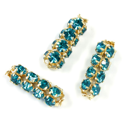 Preciosa Rhinestone Rondelle Crystal Tubes 20x7MM BLUE ZIRCON/GOLD