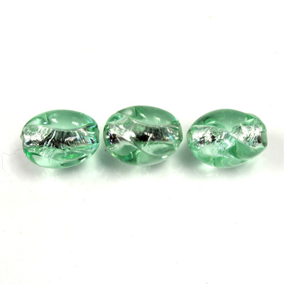 Czech Glass Lampwork Bead - Oval Twist 12x8MM PERIDOT SILVER LINE 5070