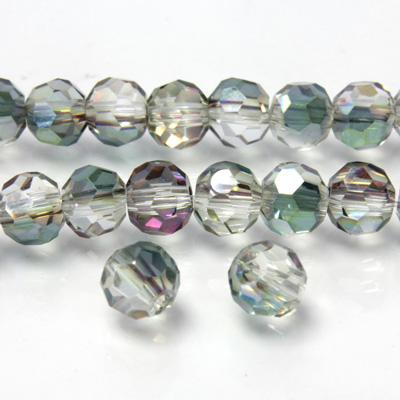 Chinese Cut Crystal Bead 32 Facet - Round 06MM CRYSTAL with HALF GREEN COAT