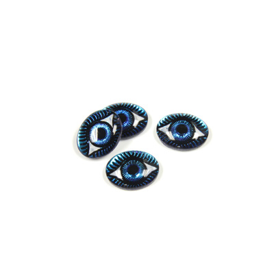 Preciosa Glass Crystal Painting with Carved Intaglio Eye - Oval 10x8MM WHITE on BERMUDA BLUE