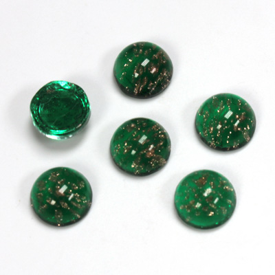 Glass Medium Dome Lampwork Cabochon - Round 09MM GOLD FLECK EMERALD (05053)