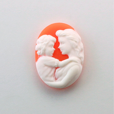 Plastic Cameo - Mother Holding Child Oval 25x18MM WHITE ON CORNELIAN