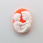 Plastic Cameo - Mother Holding Child Oval 25x18MM WHITE ON CORNELIAN