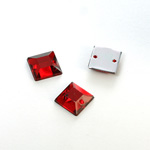 Plastic Flat Back 2-Hole Foiled Sew-On Stone - Square 10MM RUBY