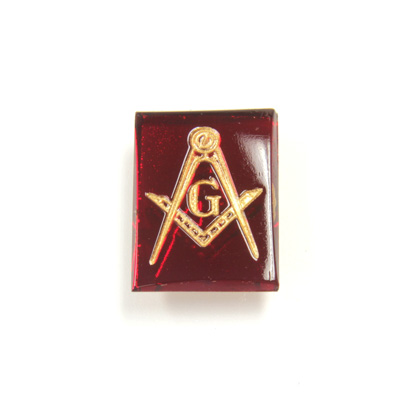 Glass Flat Back Intaglio Masonic Cushion 16x12MM GOLD ON RUBY Foiled