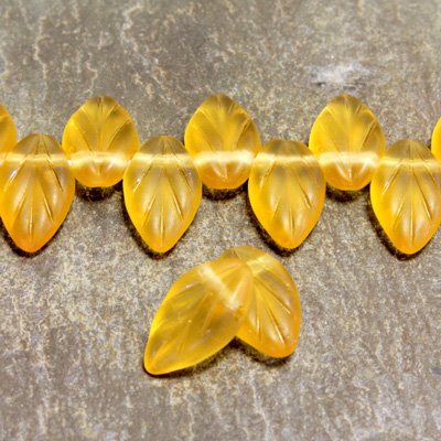 Czech Pressed Glass Engraved Pendant - Leaf 11x7MM MATTE TOPAZ