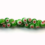 Glass Millefiori Bead - Round 06MM GREEN WHITE RED (09)