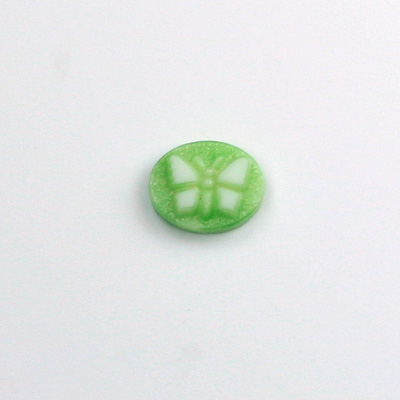 German Glass Cameo Butterfly Oval 10x8MM WHITE ON GREEN