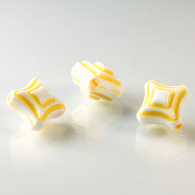 Plastic Casino Style Bead - Diamonds 12MM YELLOW on WHITE