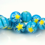 Glass Millefiori Bead - Round 12MM AQUA YELLOW (12)