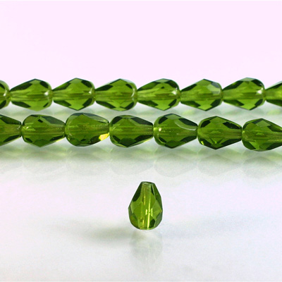 Czech Glass Fire Polish Bead - Pear 08x6MM OLIVINE