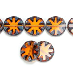 Czech Glass Fire Polish Bead Cut & Engraved Window 18MM DARK TOPAZ with DIFFUSION COATING