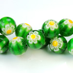 Glass Millefiori Bead - Round 12MM GREEN WHITE YELLOW (13)