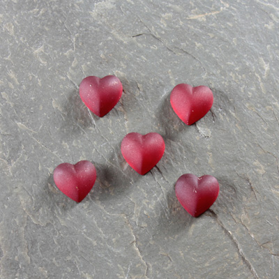 Glass Cabochon - Heart 08MM MATTE RUBY Foiled