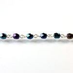 Linked Bead Chain Rosary Style with Glass Fire Polish Bead - Round 4MM IRIS BLUE-SILVER